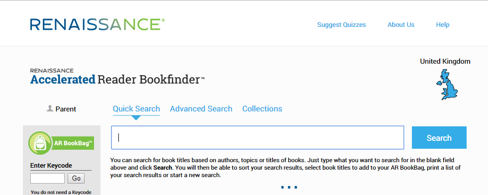 the Quick Search in Accelerated Reader Bookfinder