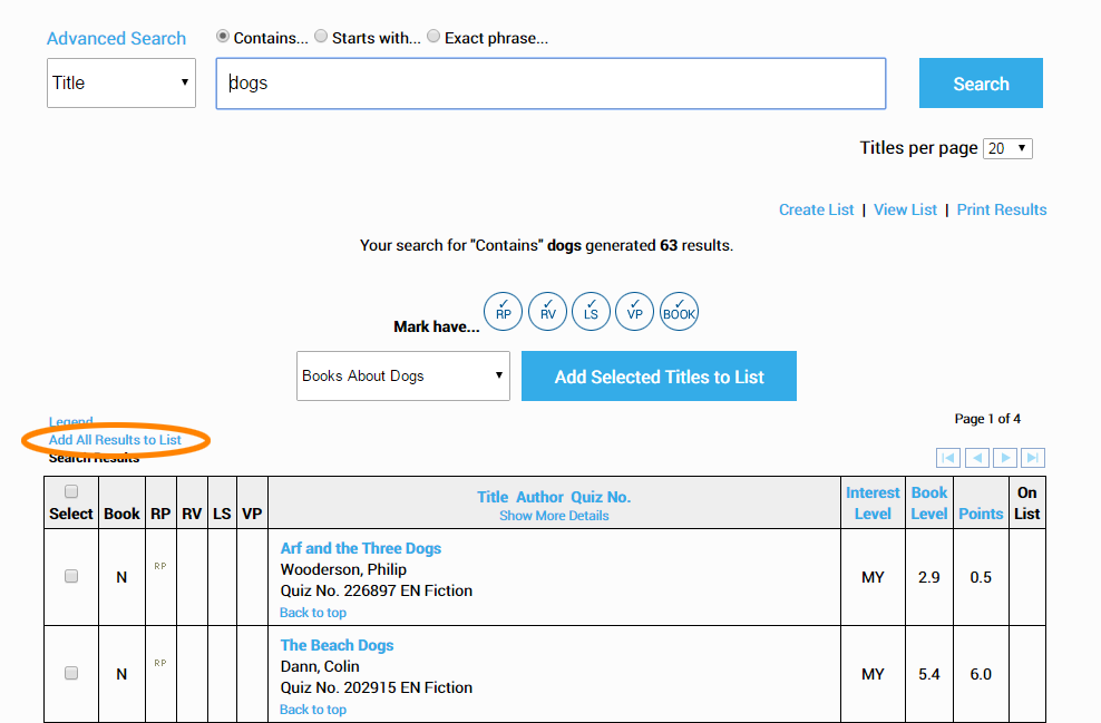 the Add All Results to List link