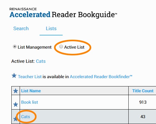 the Active List option and a list name