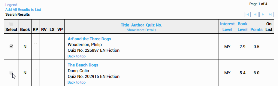 the tick box for an individual title
