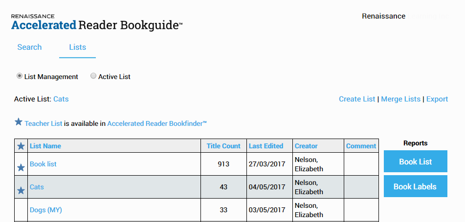 an example of a list of book lists
