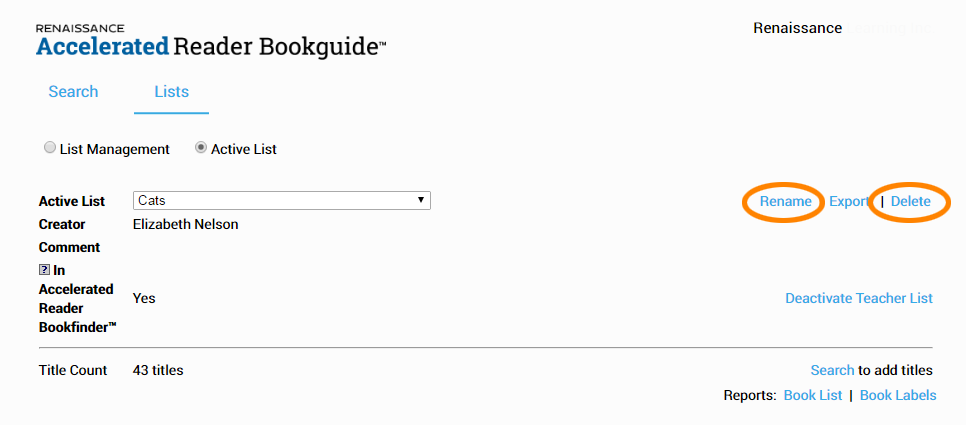the Rename and Delete links to the right
