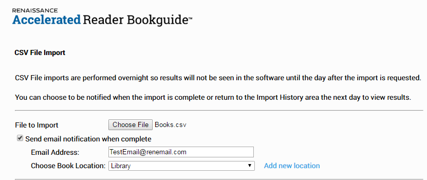 the options available on the import page