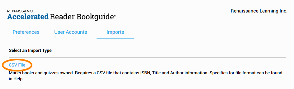 the CSV import option
